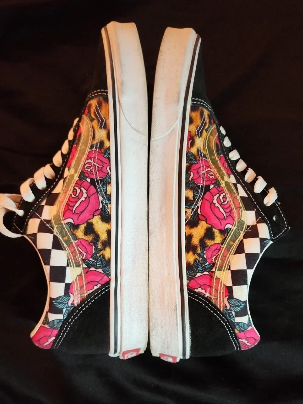 Men's Black & Pink Floral Leopard VANS Casual Sneakers Sz. 9.5